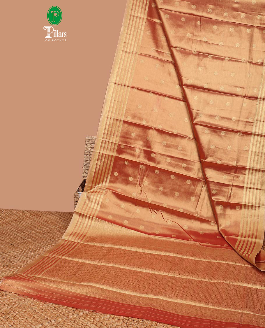 Red floral buttas soft silk saree with contradt striped border & intricate zari design pallu