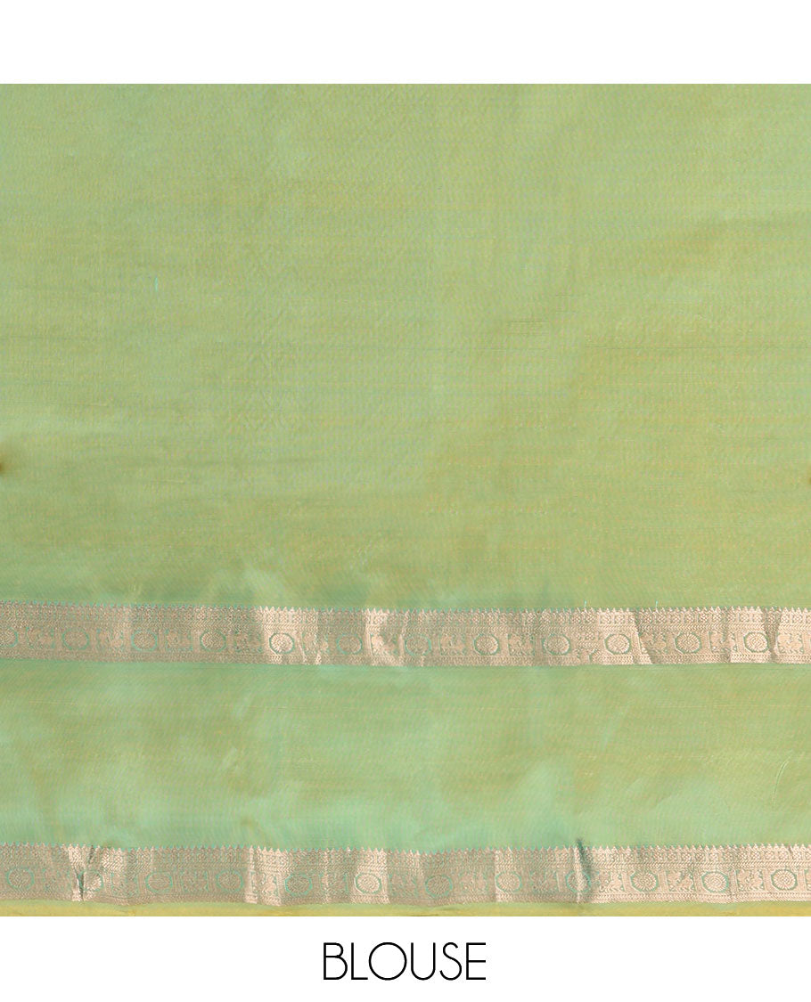 Green Uppada Silk Saree, Enriched with Zari Buttas, Complemented by a Contrast Traditional Zari Border, Grand Pallu, and a Contrast Blouse