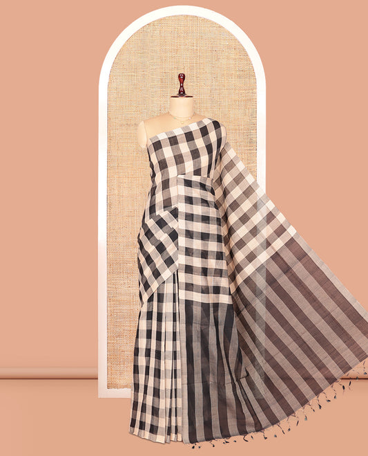 Borderless Black-White Mangalagiri Cotton Saree