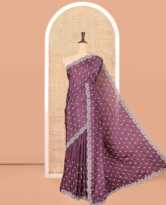 Brown Designer Saree, Richly Detailed with Swarovski Stonework, a Scallop Stonework Border, Matching Blouse