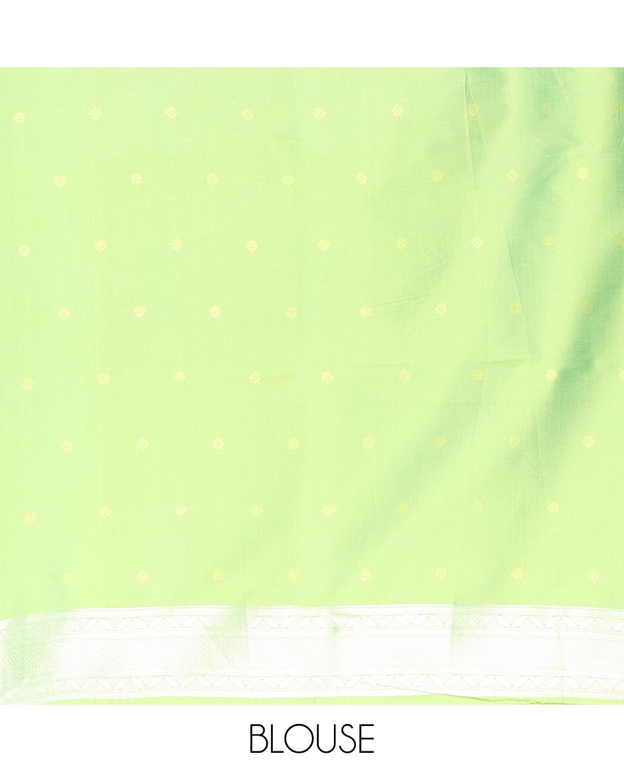 Petrol Blue Elite Soft Silk Saree Ornamented with Vaira Oosi and Zari Buttas All Over Its Body, Complemented by a Contrast Border Featuring Chakram Motifs, Subtly Sparkled Pallu, and Paired with a Contrast Blouse