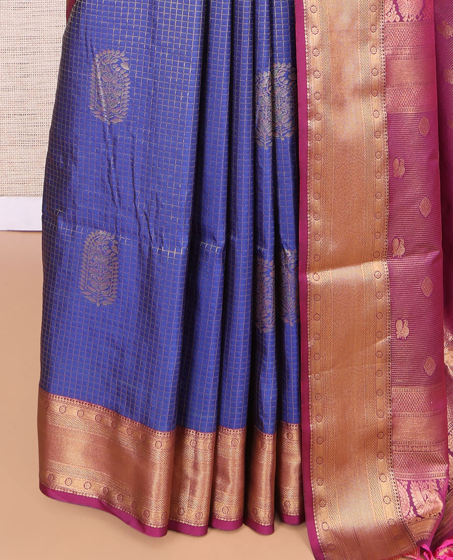 Blue Paisley Checks Budget Silk Saree
