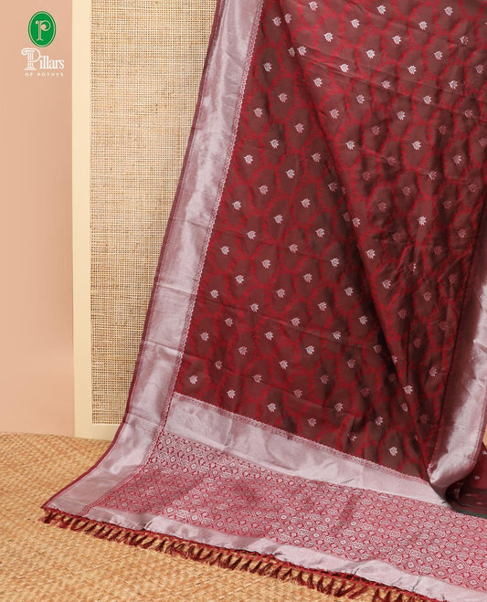 Mustard  jaal design litchi soft silk saree with silver weaving border & silver zari rich pallu along with butta design blouse