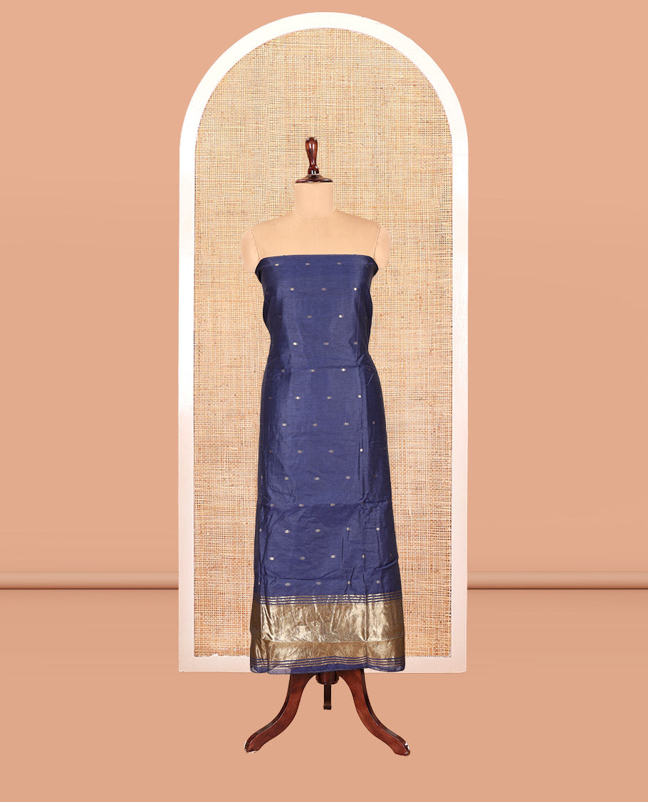 Royal Blue Banarasi Chanderi Material Churidar Features Zari Buttas Top, a Plain Bottom, and a Matching Dupatta