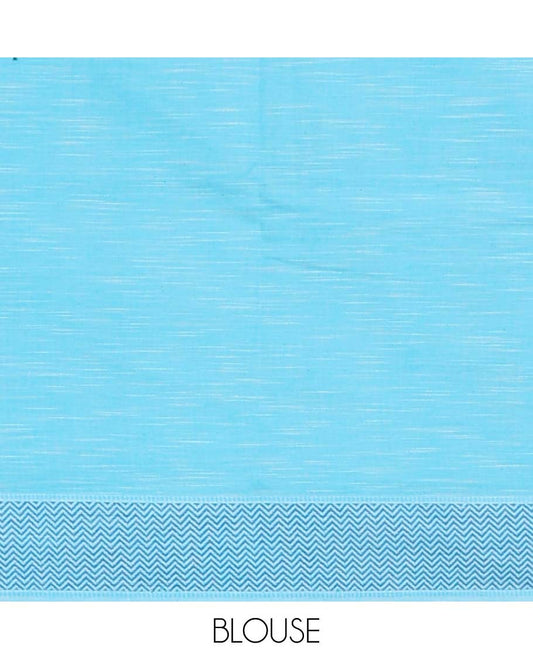Blue pichwai style design chirala cotton saree with self zari border & striped pallu
