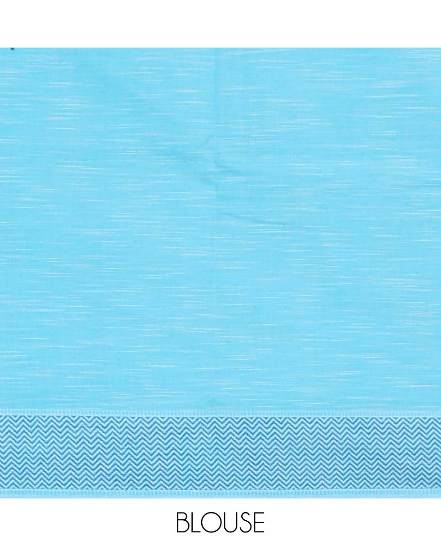 Blue pichwai style design chirala cotton saree with self zari border & striped pallu