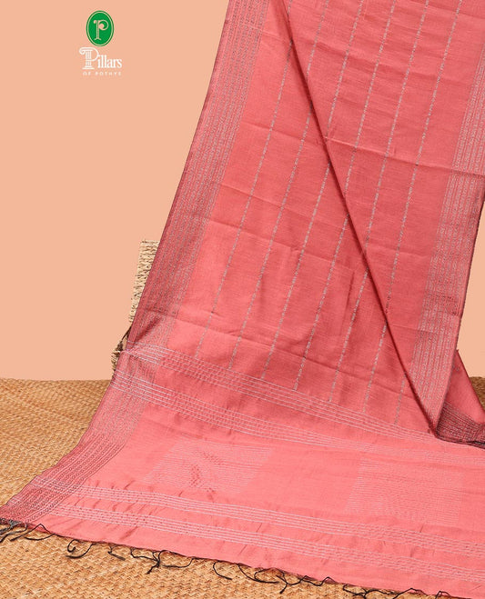 Onion pink antique runaway design art jute silk saree with antique zari border & silver box design pallu along with plain blouse