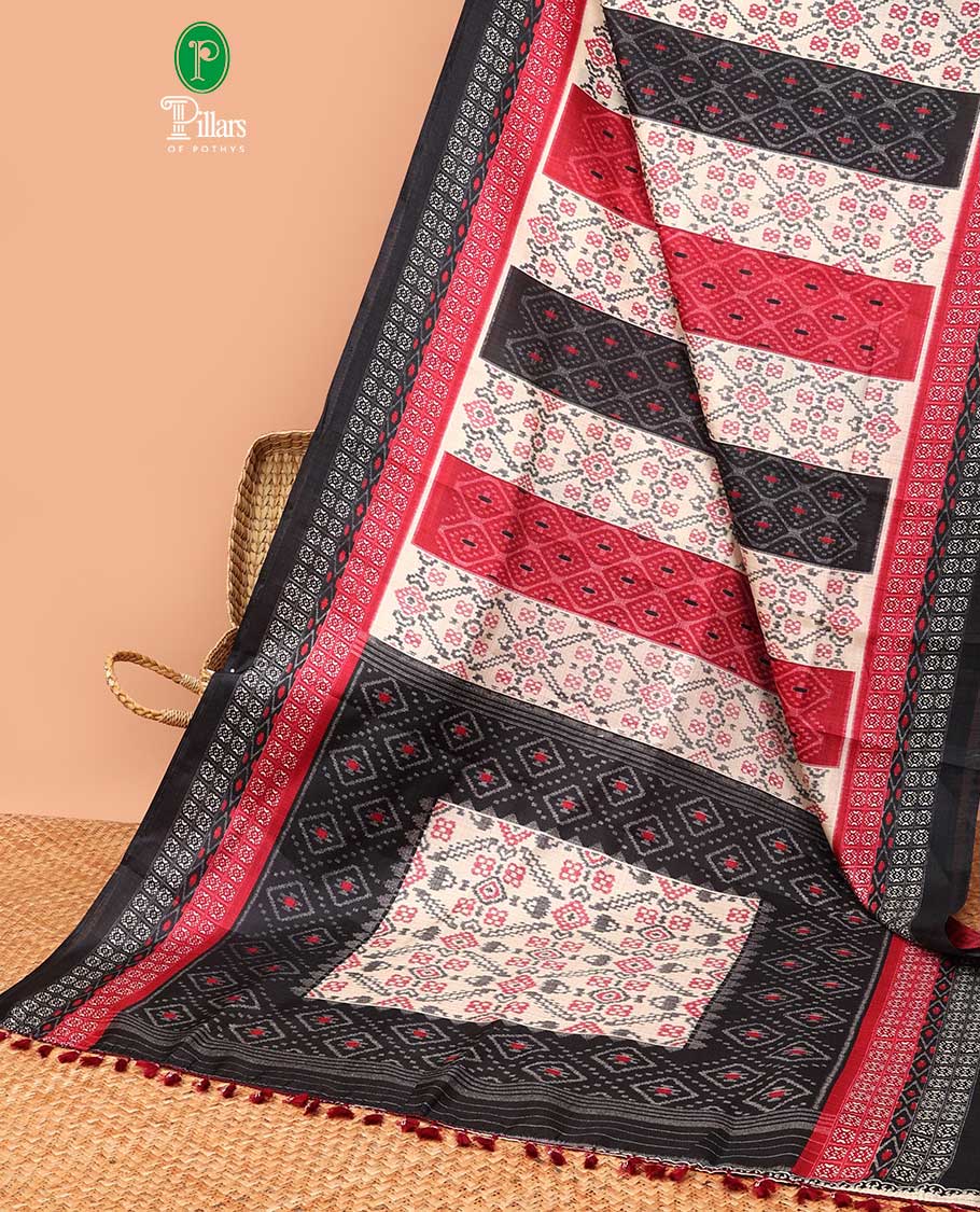 Cream with red odisha design khadhi silk saree with contrast self print blouse