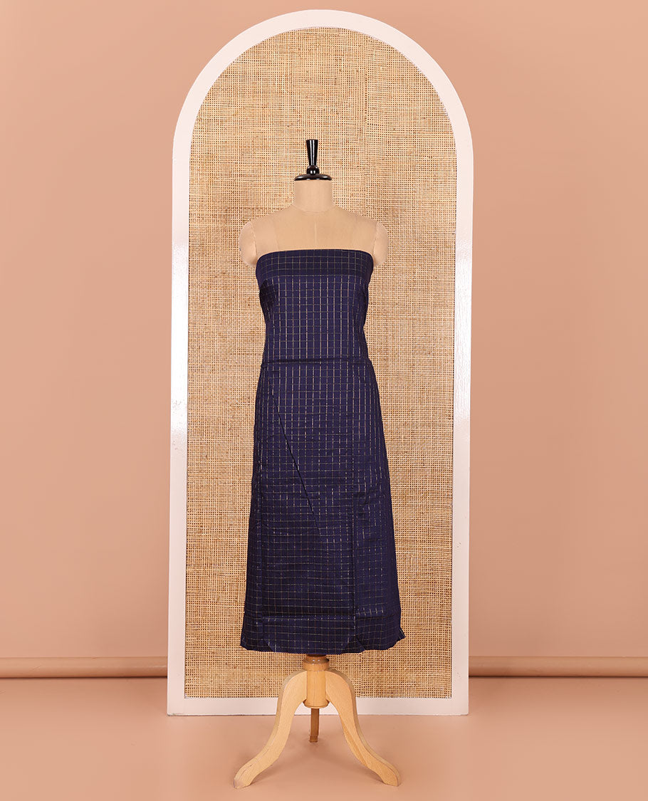 Blue Material Chudidar Set, Subtly Sparkled with Zari Checks All Over Its Semi-Silk Top, Comes with a Subtle Plain Bottom, and a Contrast Semi-Silk Dupatta of Zari Border and Tassels