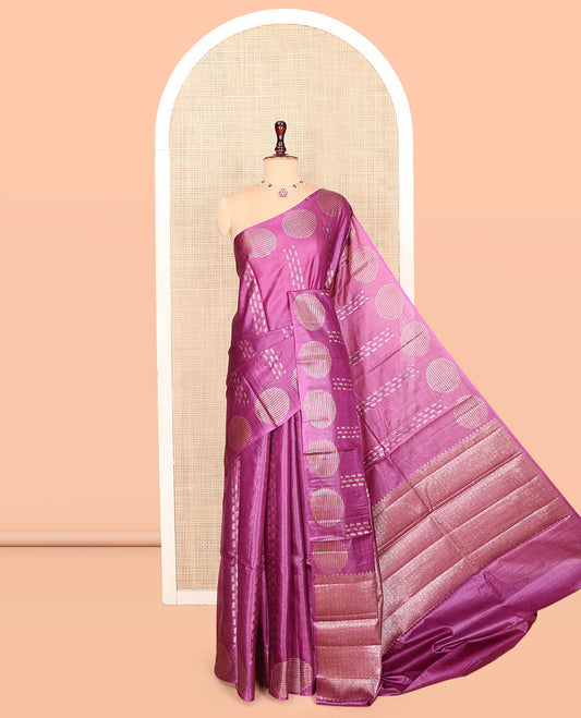 Pink Tussar Silk Saree