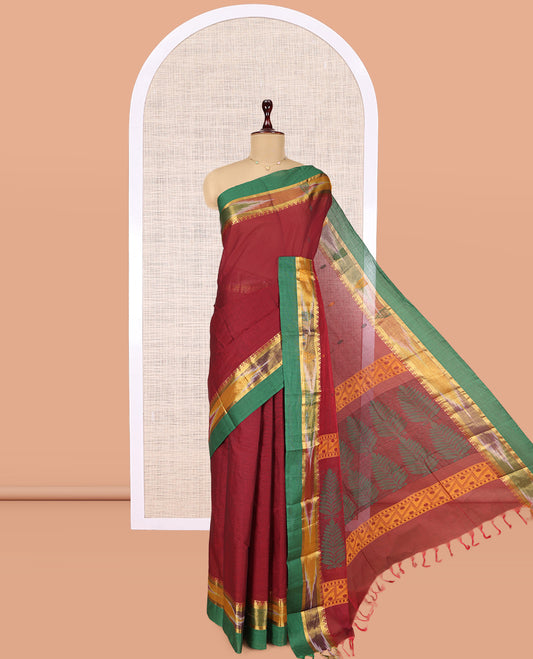 Maroon Plain Kanchi Cotton Saree