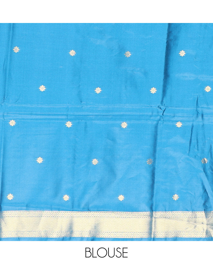 Gleaming Red Plain Khadi Tissue Silk Saree Featuring a Contrast Tissue Temple Border, Grand Pallu of Zari Jaal Design, and Paired with a Contrast Blouse of Zari Buttas