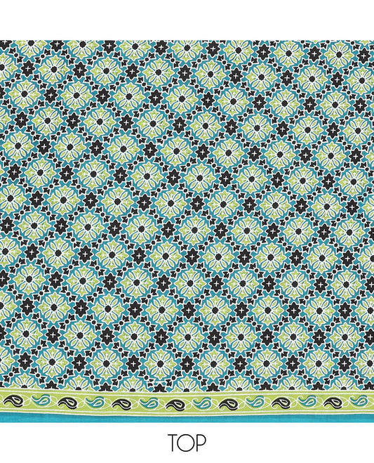 Blue chudidhar material set argyle floral design top with striped floral bottom & floral design dupatta