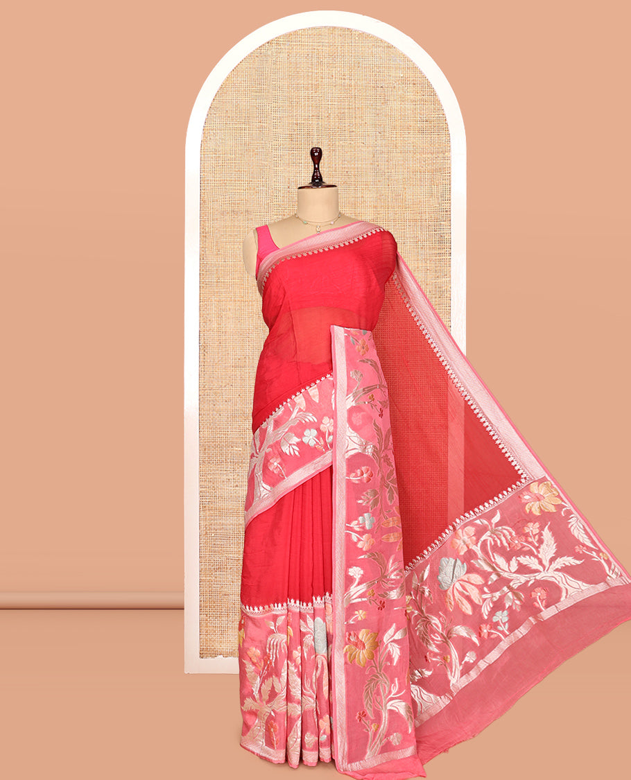 Red Plain Viscose Georgette Saree