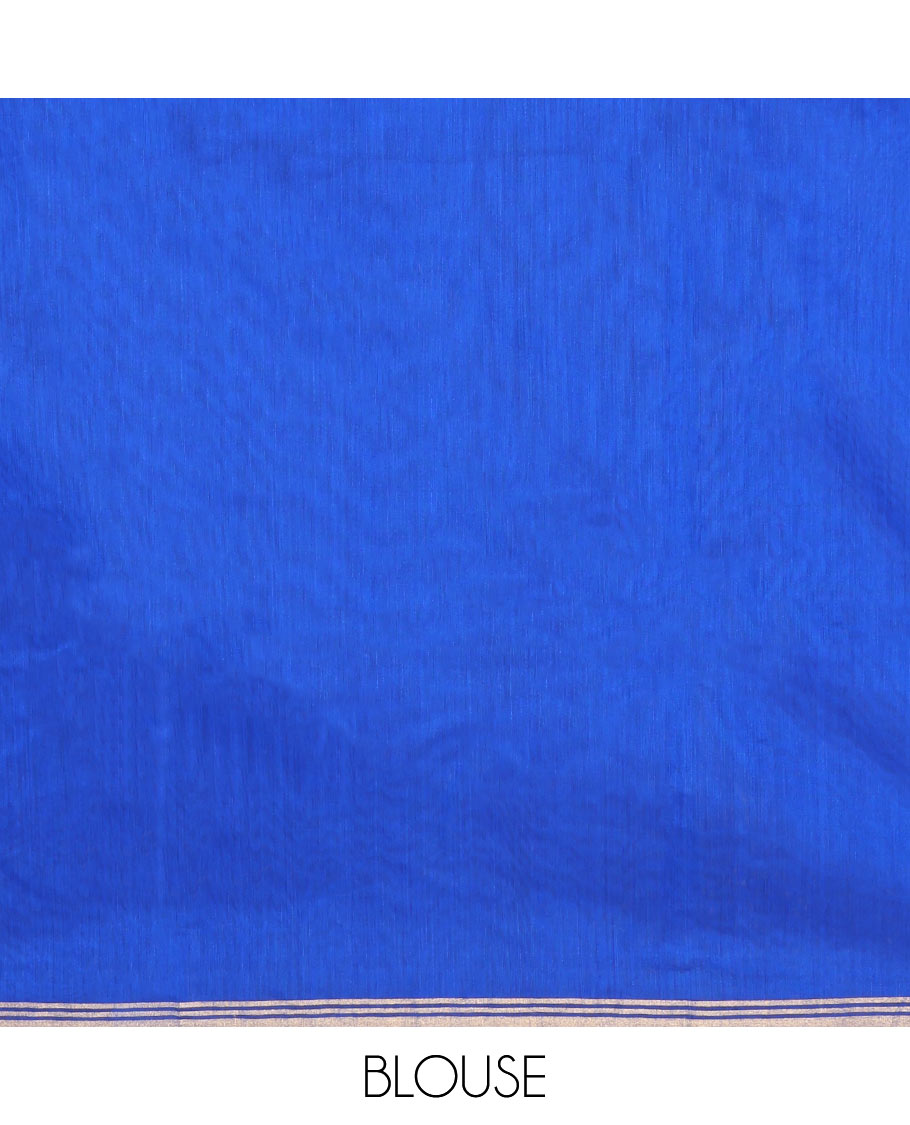 Royal Blue Chanderi Cotton Saree, Elevated with Buttas All Over Its Body, Highlighted by a Zari Piping Border, Pallu Steeped with Zari Designs, and Paired with a Matching Blouse