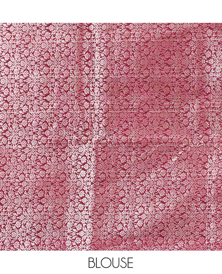 Maroon Assam Silk Saree, Finely Crafted with Zari Checks, a Floral-Motif Zari Border, a Pallu of Intricate Zari Designs, and a Jacquard Blouse