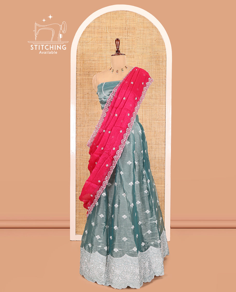 Light Dusky Green Velvet Organza Half-Saree