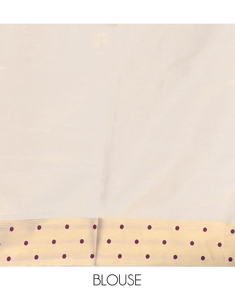 Gold-Maroon Plain Tissue Saree, Gold Polka-Dotted Border, Matching Blouse