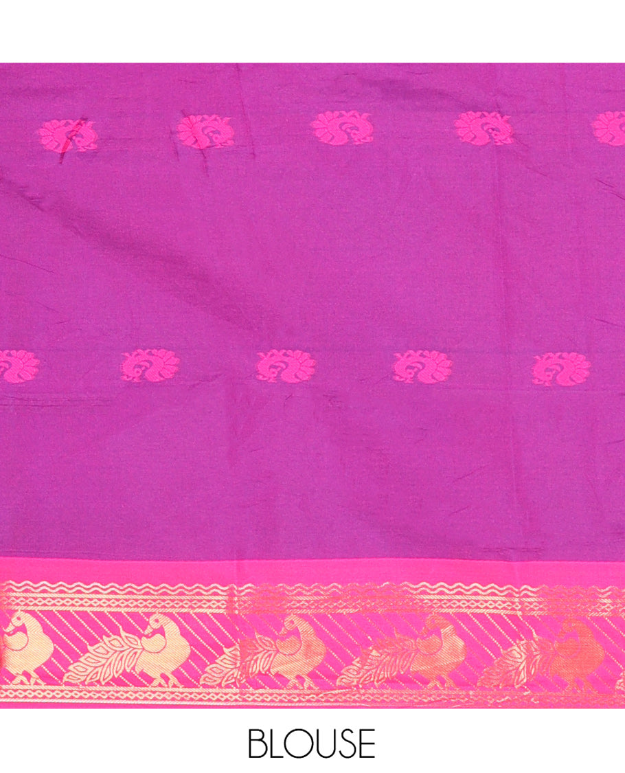 Royal Blue Peacock Buttas Semi-Soft Silk Saree, Contrast Peacock Border, Buttas Pallu, Matching Blouse
