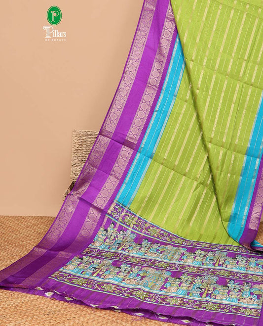 Blue weaving lining with stripes dola silk saree , contrast border double pad, bentex border
