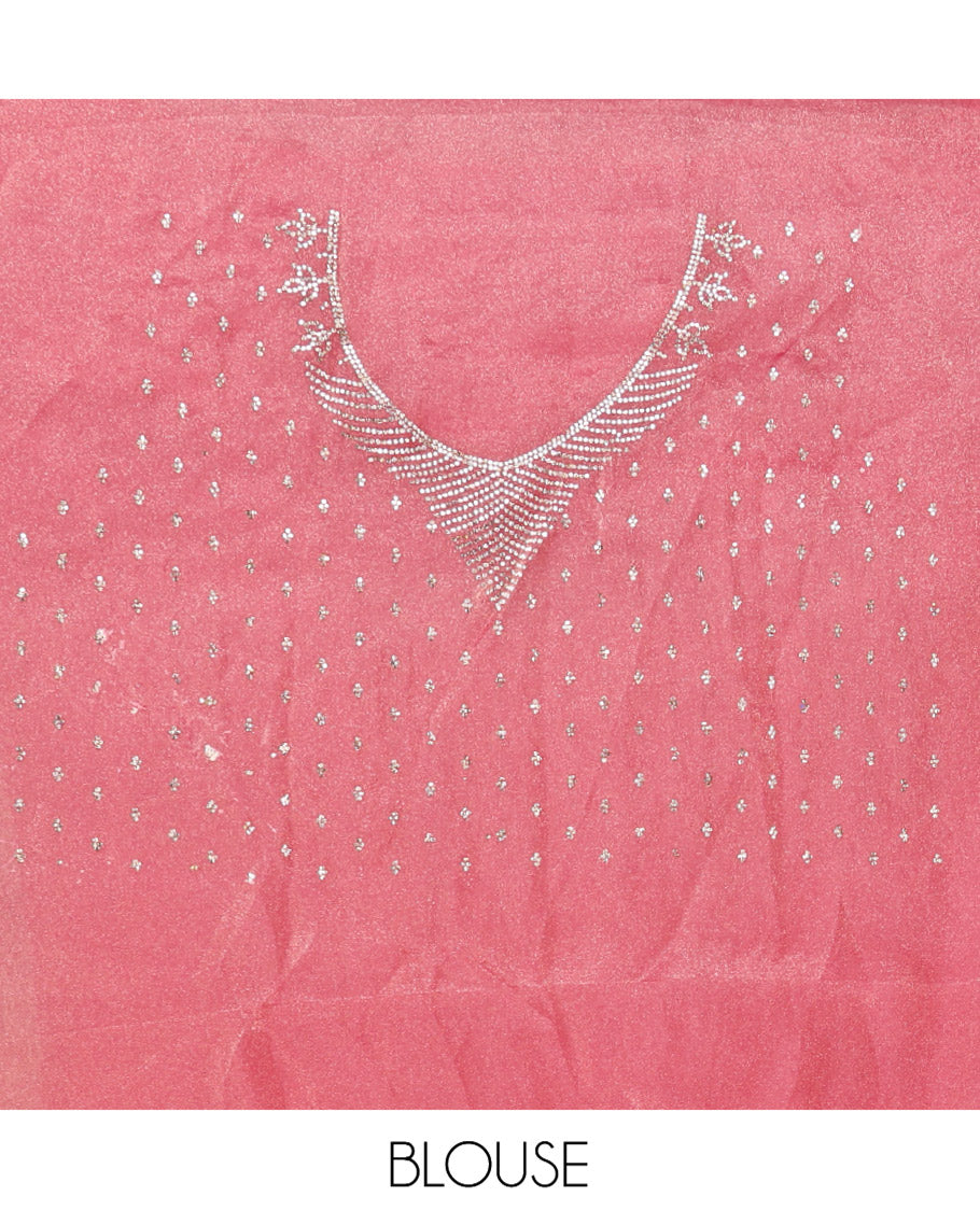Onion Pink Fendi Silk Saree with Swarovski Stonework Border and a Stonework Blouse