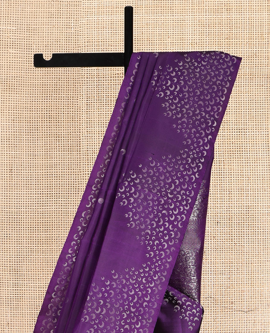 Violet Mayuri Soft Silk Saree, Mesmerized with Moon Buttas, Highlighted by a Moon Design Border, Pallu Steeped with Moon Designs, and a Matching Blouse