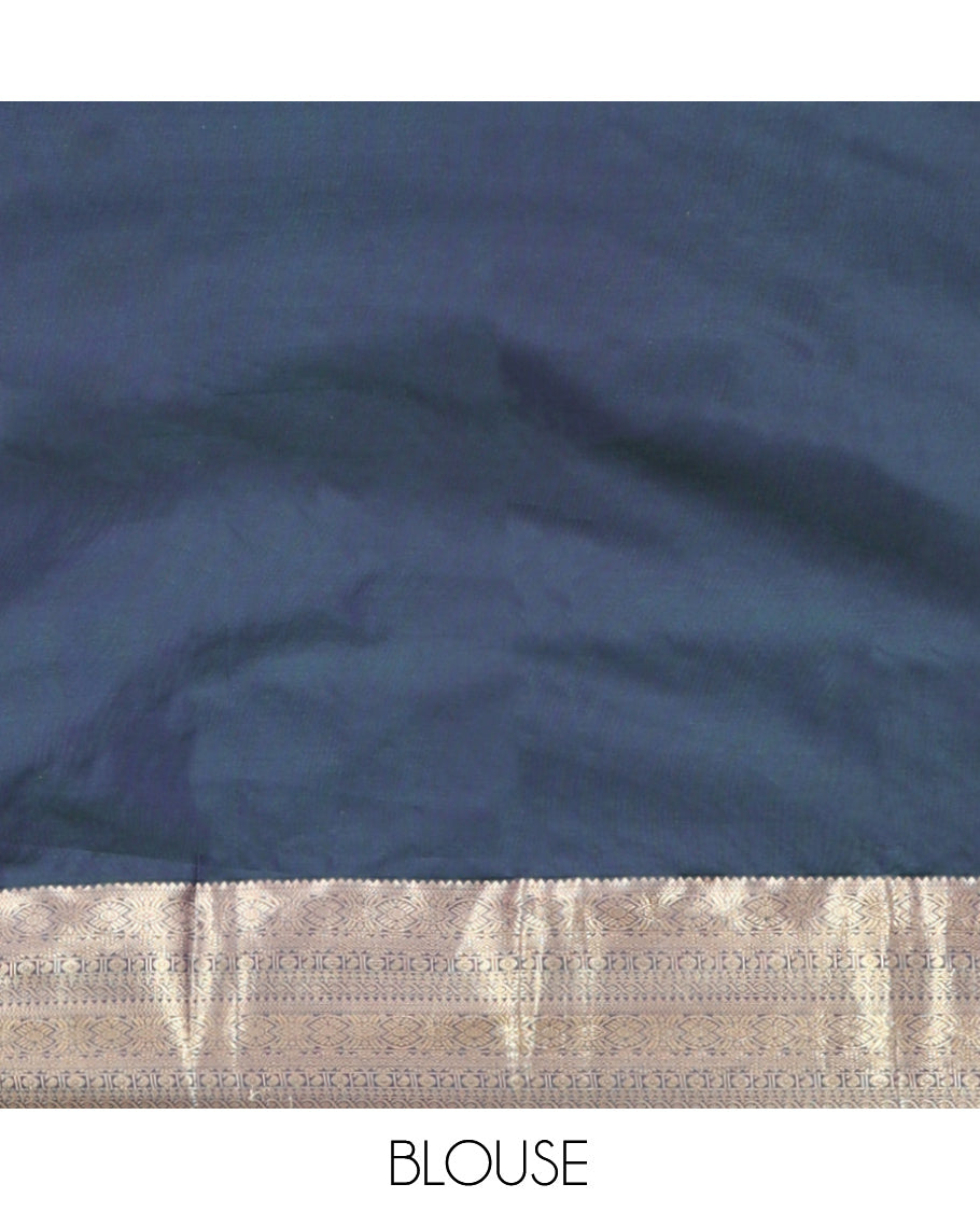 Brown Budget Silk Saree, Adorned with Zari Designs, Complemented by Contrast Traditional Zari Border, Pallu of Butta Enclosed Checks, and a Contrast Blouse