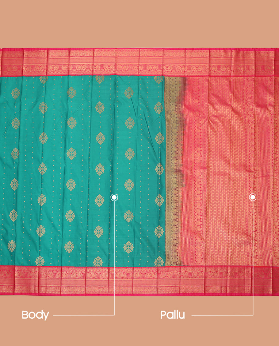 Blue Budget Silk Saree, Accentuated with Zari Buttas, a Contrast Traditional Zari Border, Grand Pallu, and a Contrast Blouse
