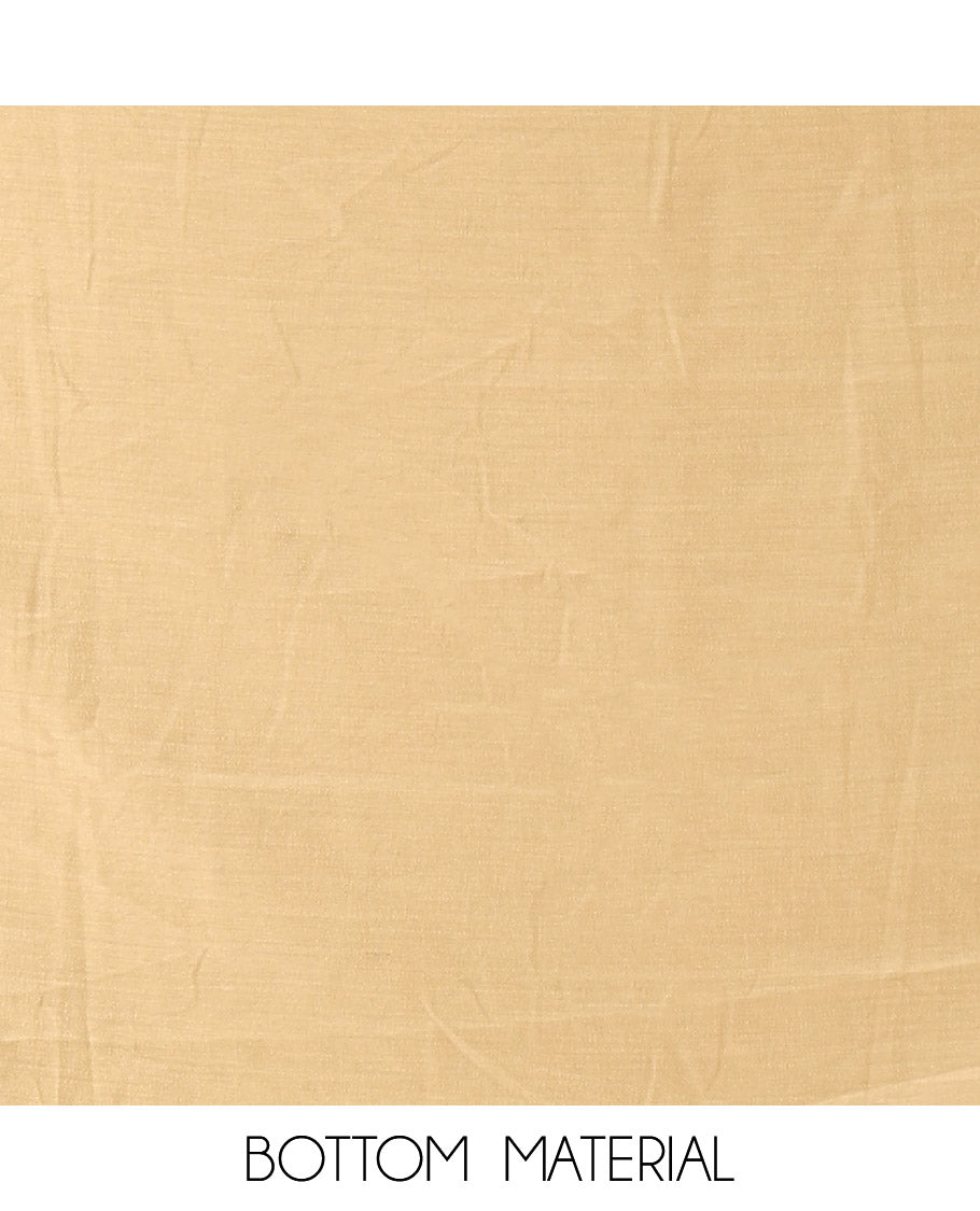 Golden Material Chudidar Set Adorned with Embroidered Organza Chiffon Top, Subtly Made Plain Santoon Bottom, and a Organza  Dupatta Featuring Floral Jaal Embroidery