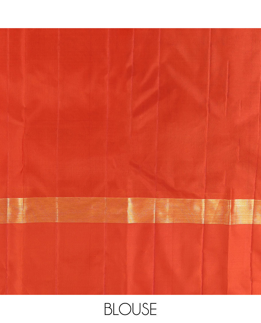 Green Kanchipuram Silk Saree, Woven with Goddess Lakshmi Buttas, a Contrast Goddess Lakshmi Border, Goddess Lakshmi Pallu, and a Contrast Blouse
