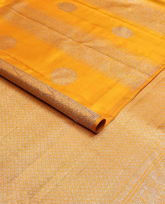 Borderless orange floral design kancheepuram silk saree with argyle design pallu