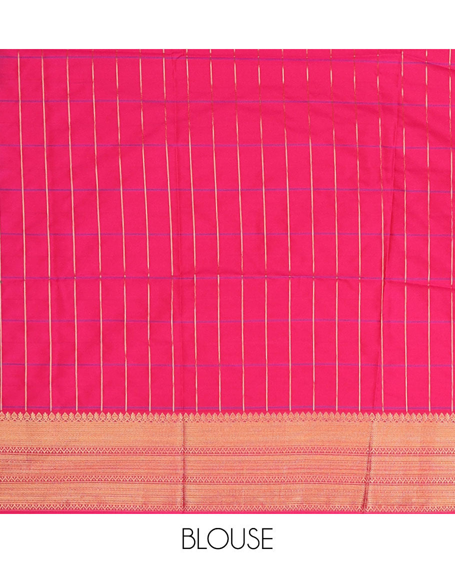Dark grey checked soft silk saree with contrast zari design border & argyle design pallu