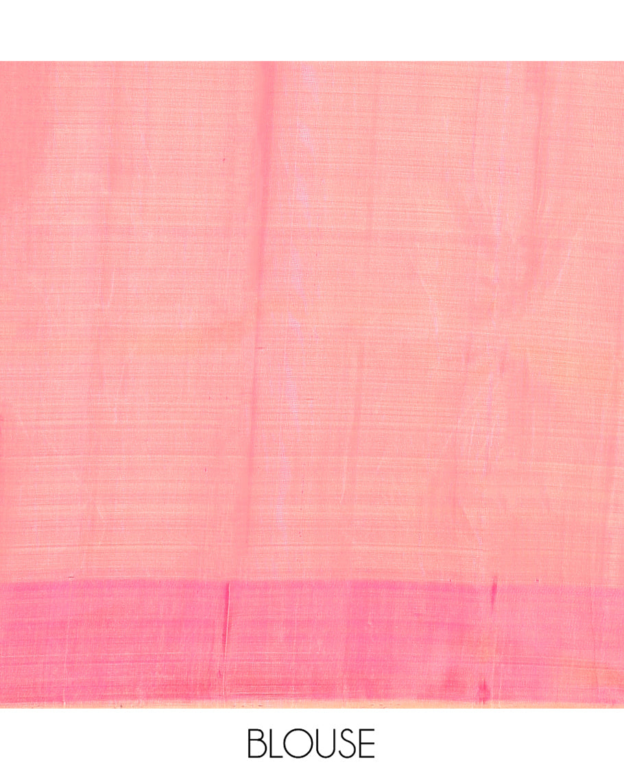 Sandal Kanchipuram Designer Silk Saree, Sparsely Threaded with Buttas, Complemented by a Contrast Temple Border, Striped Pallu, and Contrast Blouse