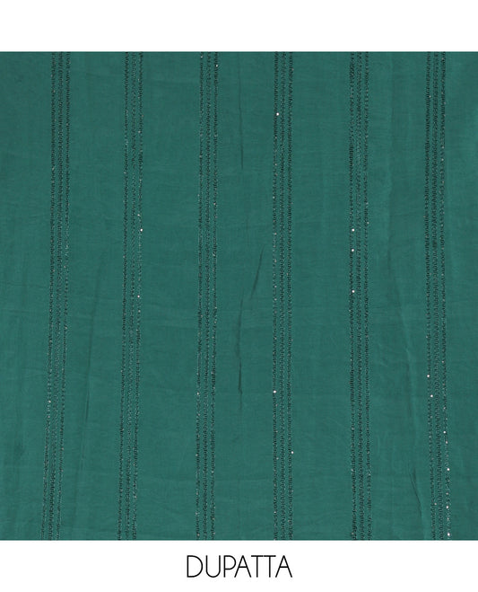 Multi-Color Shimmer Tissue Material Churidar, Adorned with Madras Checked Neckwork Top, a Contrast Bottom, and a Sequins Striped Dupatta