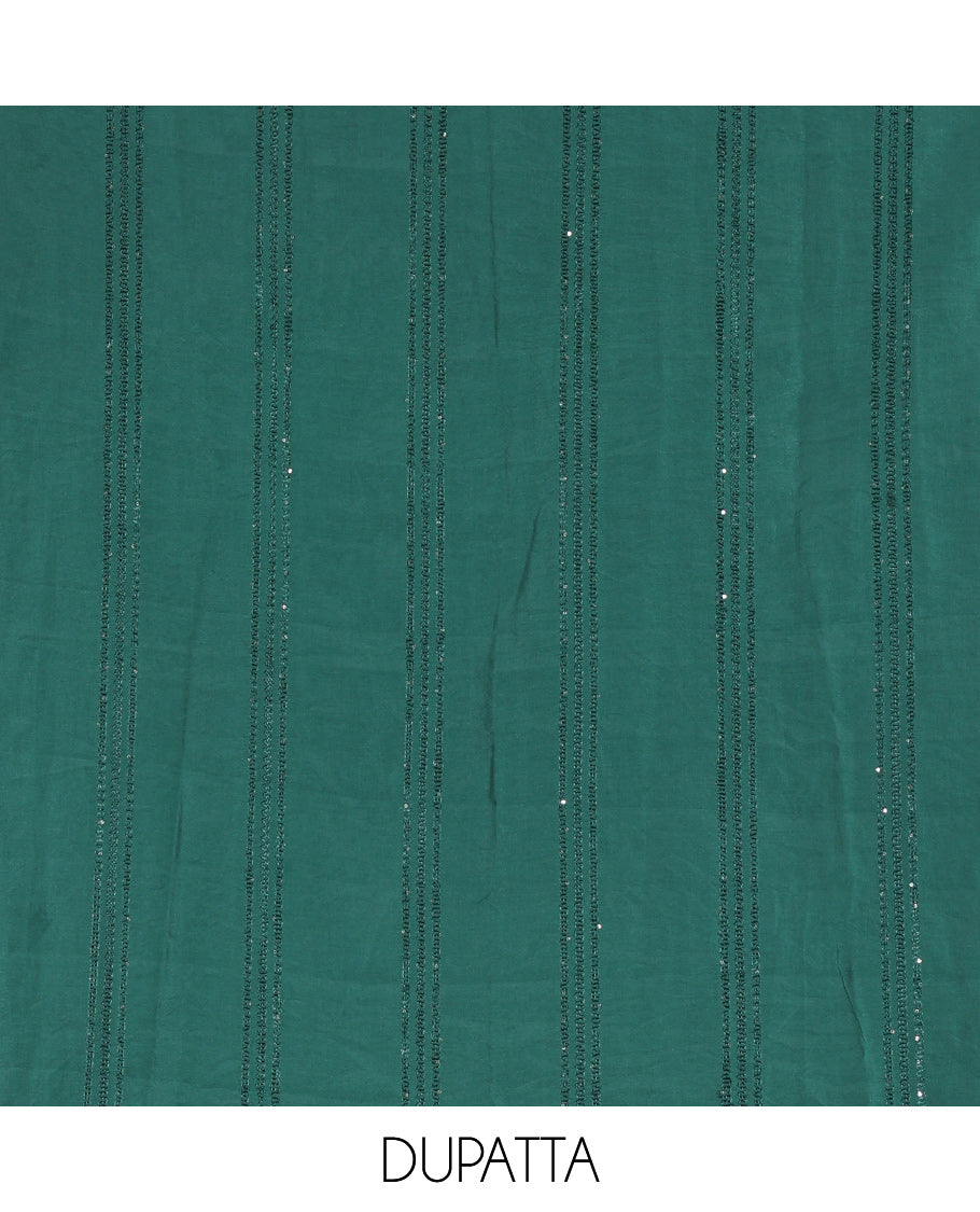 Multi-Color Shimmer Tissue Material Churidar, Adorned with Madras Checked Neckwork Top, a Contrast Bottom, and a Sequins Striped Dupatta