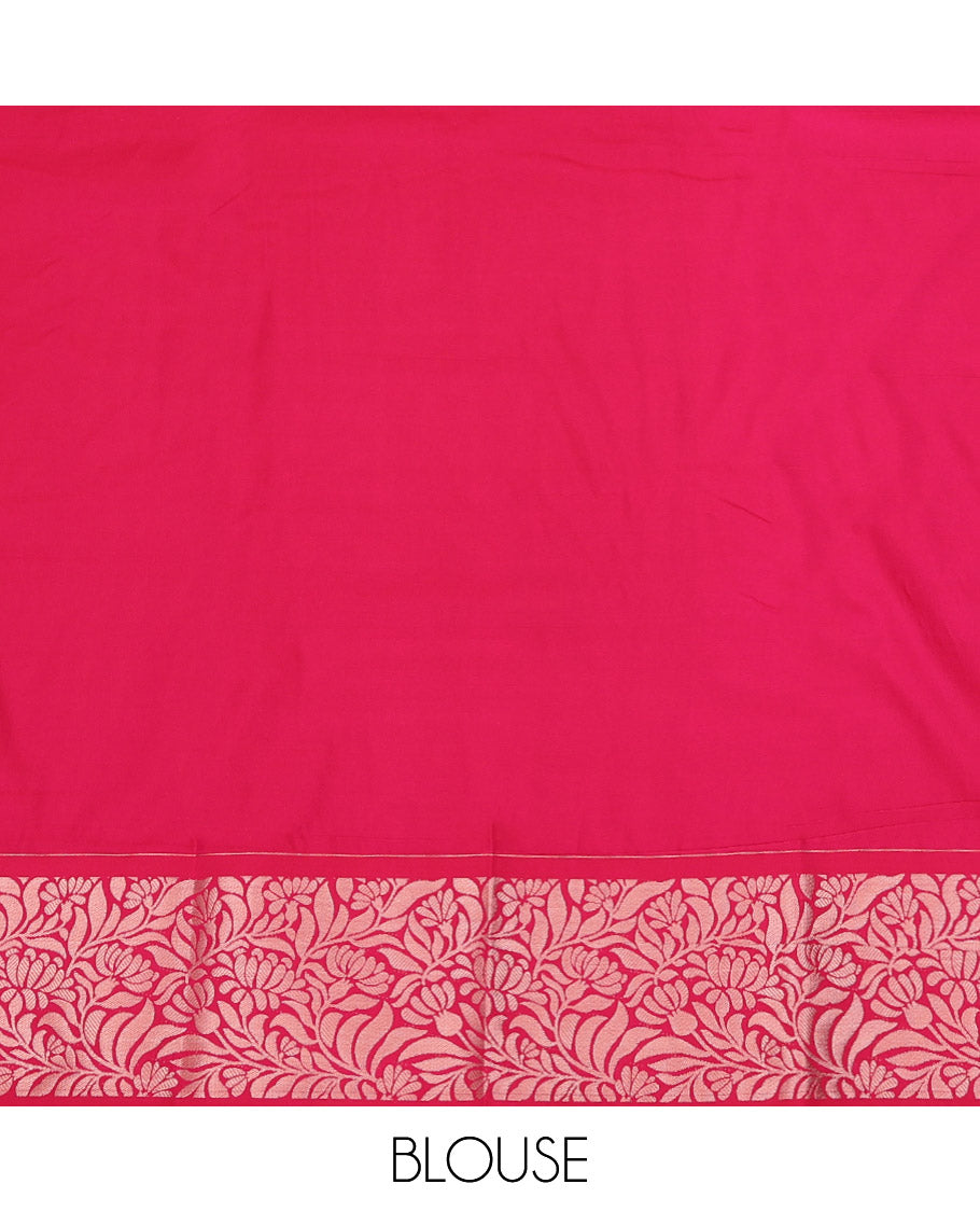 Blue Art Silk Pavadai Material Set, Woven with Floral Zari Buttas All Over Its Skirt, Highlighted with a Contrast Floral Jaal Zari Design Border, and Paired with a Contrast Blouse