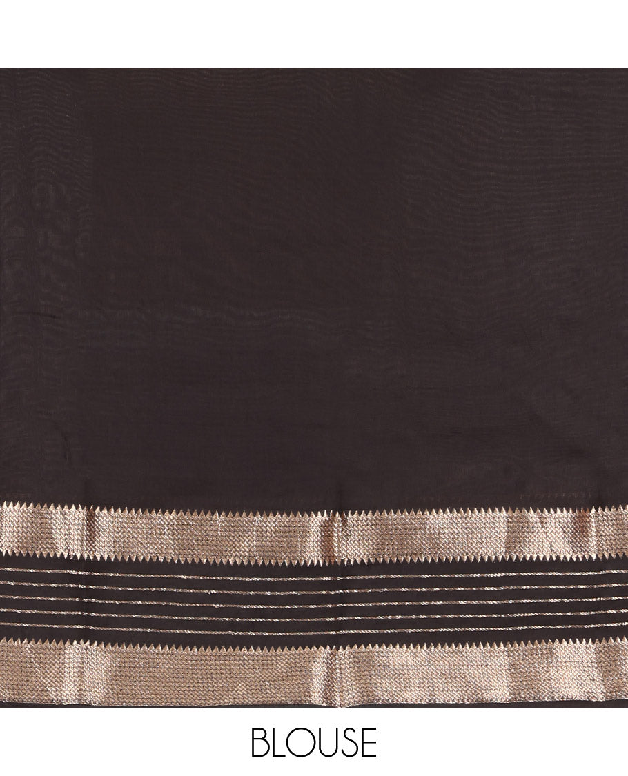 Grey Plain Assam Silk Saree, Complemented by Contrast Zari Traditional Border,  Zari Striped Pallu, and Contrast Blouse
