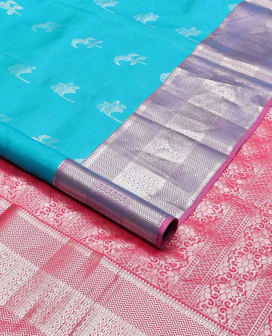 Blue buttas vasundhara silk mix saree with contrast zari design border & intricate zari design pallu