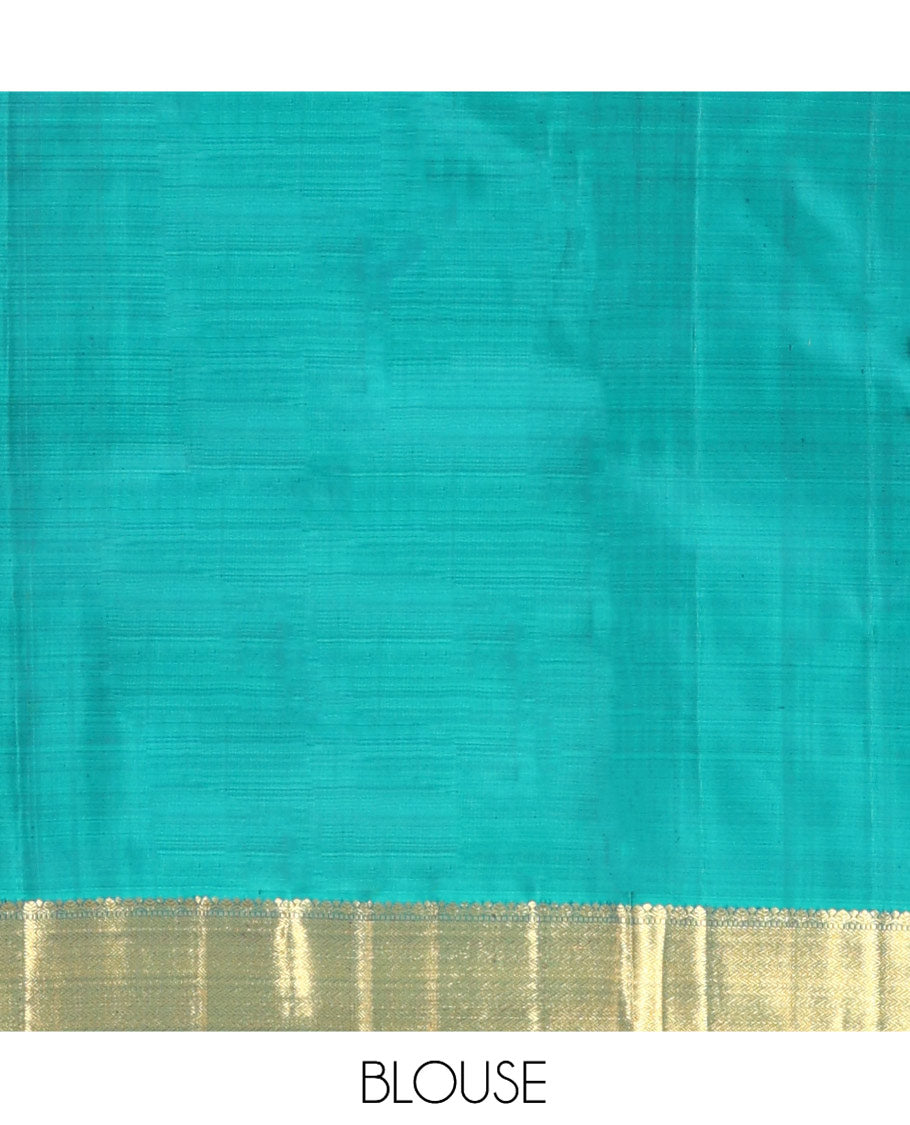Blue Embossed Parampara Silk Saree, Features Zari Buttas, a Zari Border of Thilakam, Muthu, and Vanki Designs, Grand Pallu, and a Matching Blouse