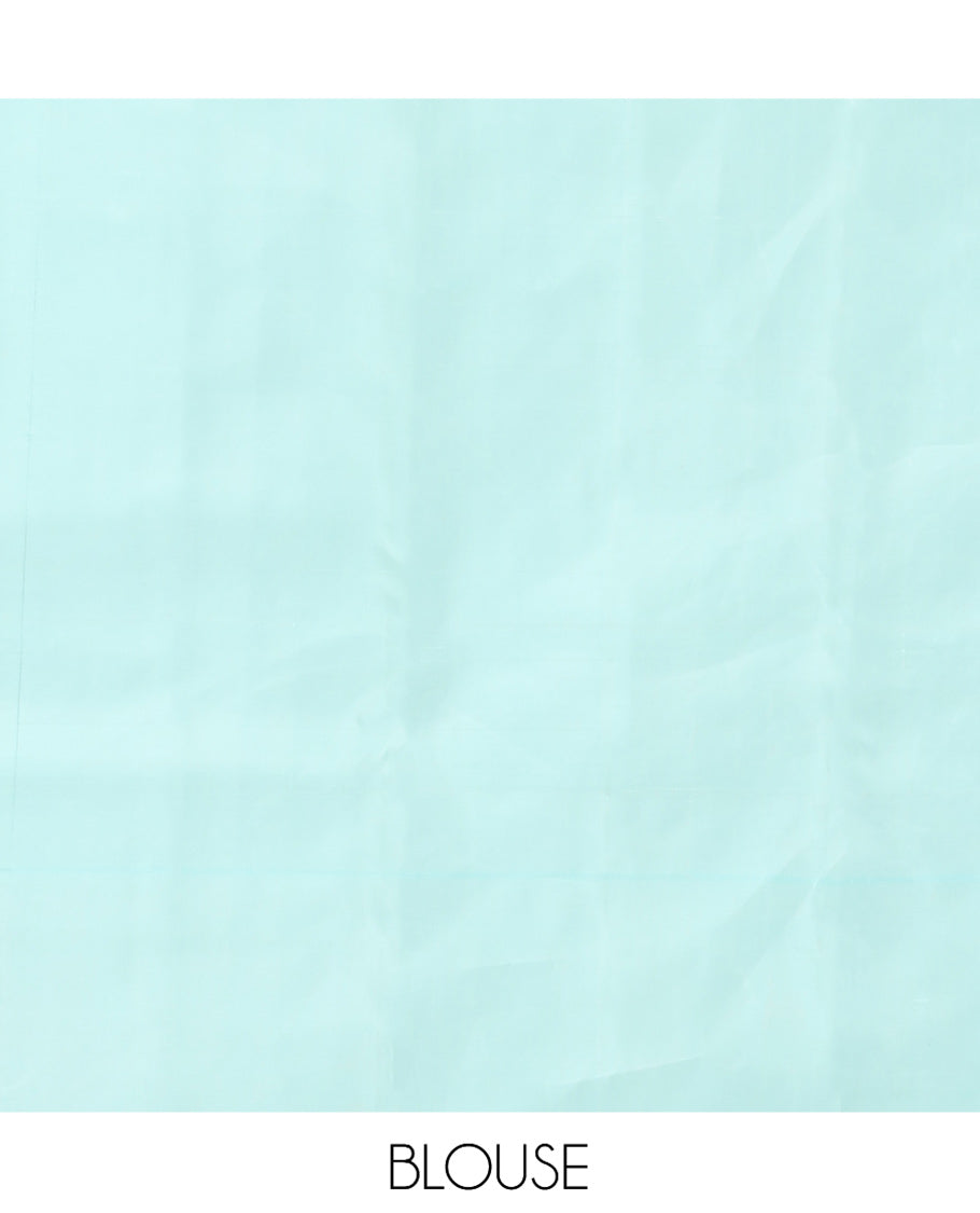 Pale Blue Kanchipuram Silk Saree, Subtly Sparkled with Buttas, and Stripes, a Contrast Border, Zari Design Pallu, and a Matching Blouse