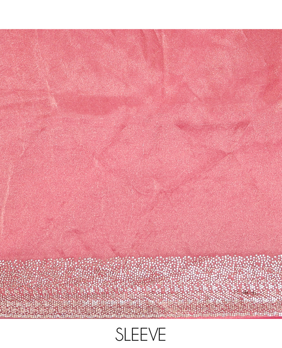 Onion Pink Fendi Silk Saree with Swarovski Stonework Border and a Stonework Blouse