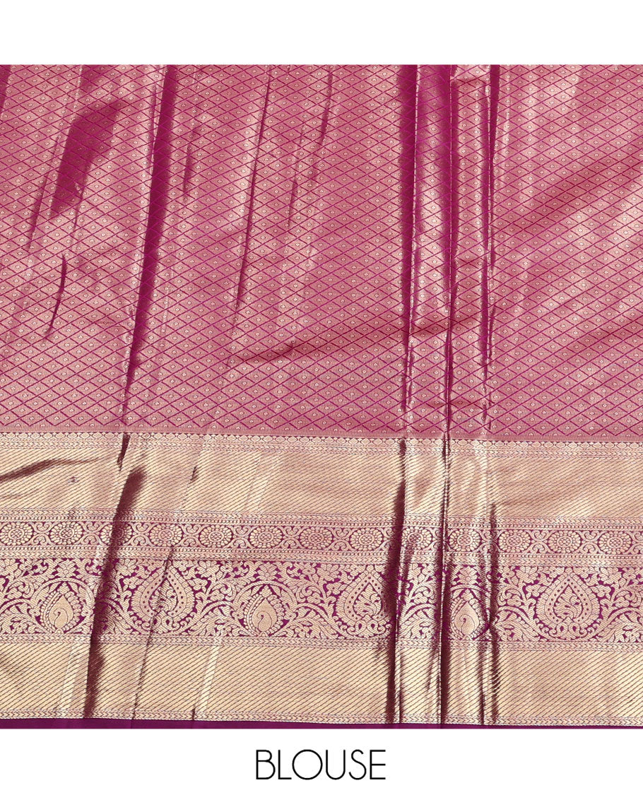 Grey Art Silk Half-Saree, Embellished with Jacquard Design, Contrast Traditional Zari Border, Paired with a Contrast Jacquard Blouse, and an Intricate Dhavani