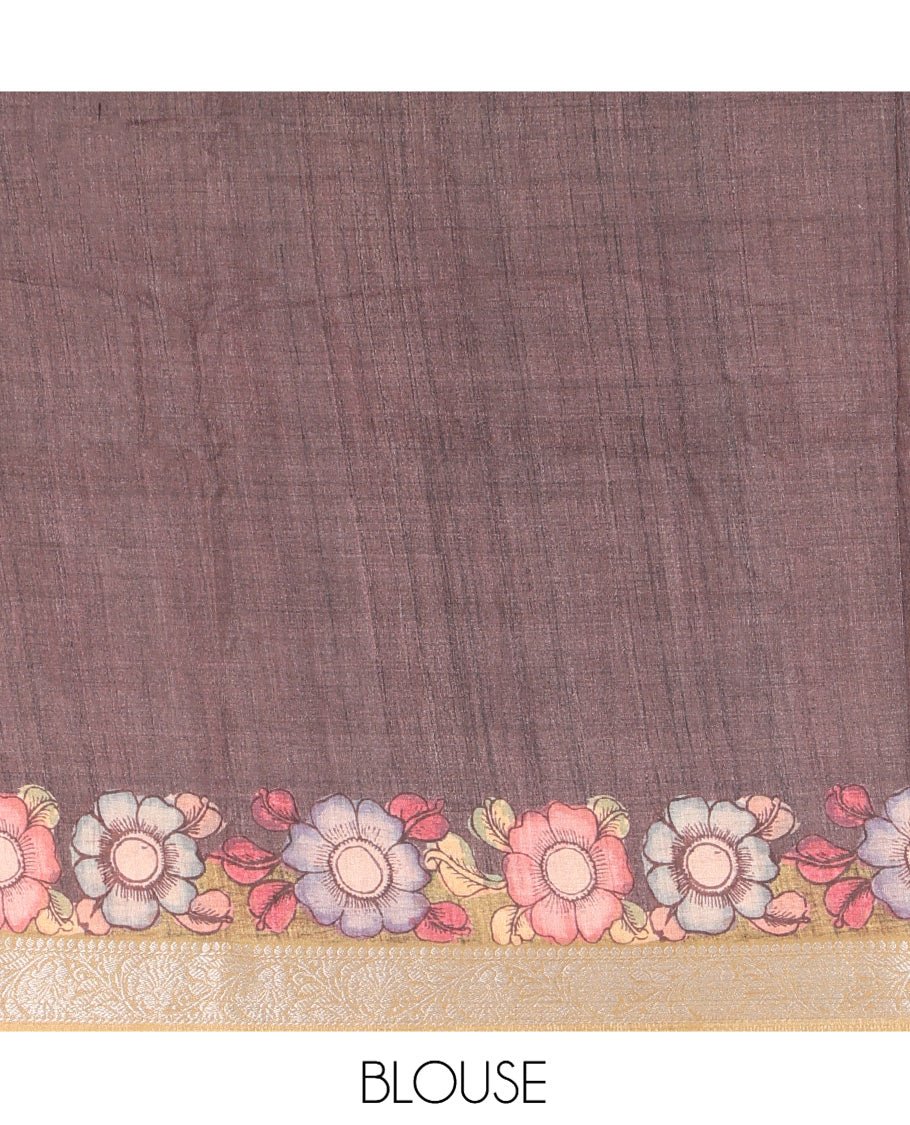 Peach Kalamkari Printed Fancy Tussar Saree