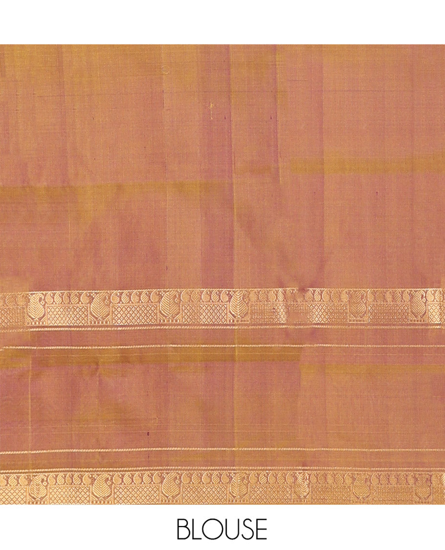 Purple Uppada Silk Saree Embellished with Zari Buttas, Complemented by a Contrast Traditional Zari Border of Zari Designs, Contrast Pallu of Floral and Paisley Designs, and Paired with a Contrast Blouse