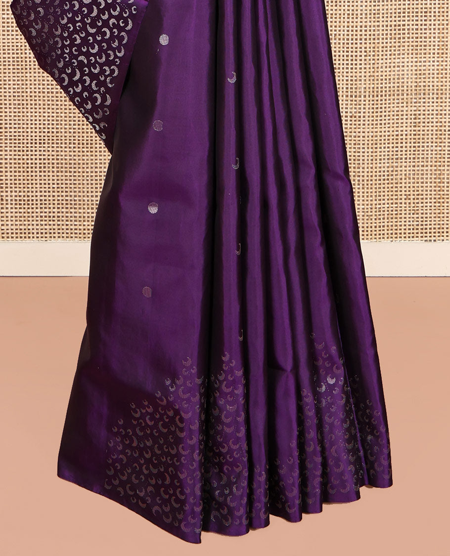 Violet Mayuri Soft Silk Saree, Mesmerized with Moon Buttas, Highlighted by a Moon Design Border, Pallu Steeped with Moon Designs, and a Matching Blouse