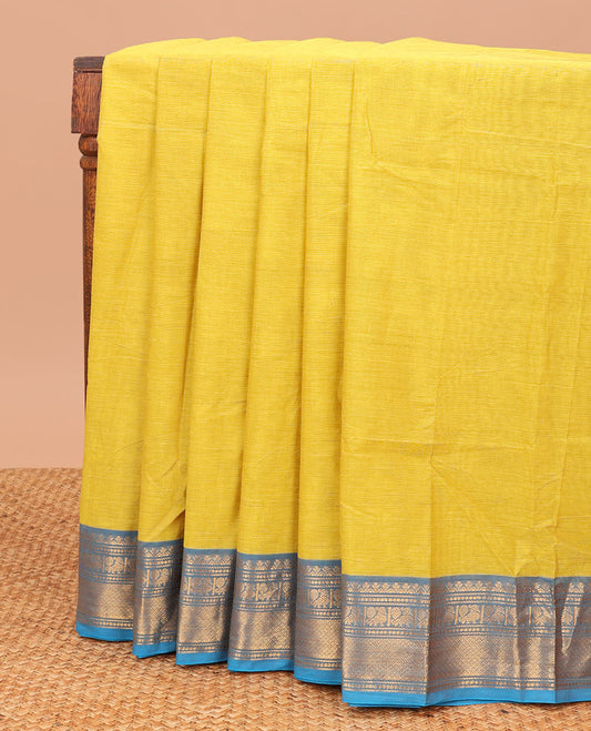 Green chettinad cotton saree with contrast gatti pad border