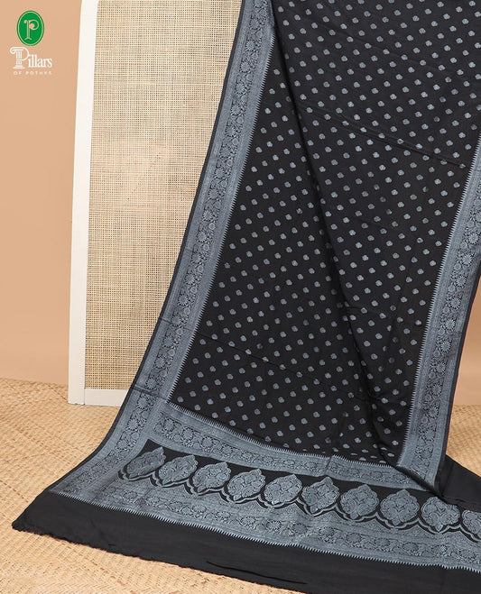 Black zari small butta candy crush georgette saree with zari jacquard border & weaving rich pallu along with plain blouse