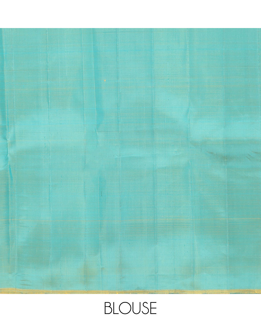 Blue Kanchipuram Silk Saree, Woven with Buttas, a Contrast Zari Buttas Border, Zari Design Pallu, and a Contrast Blouse