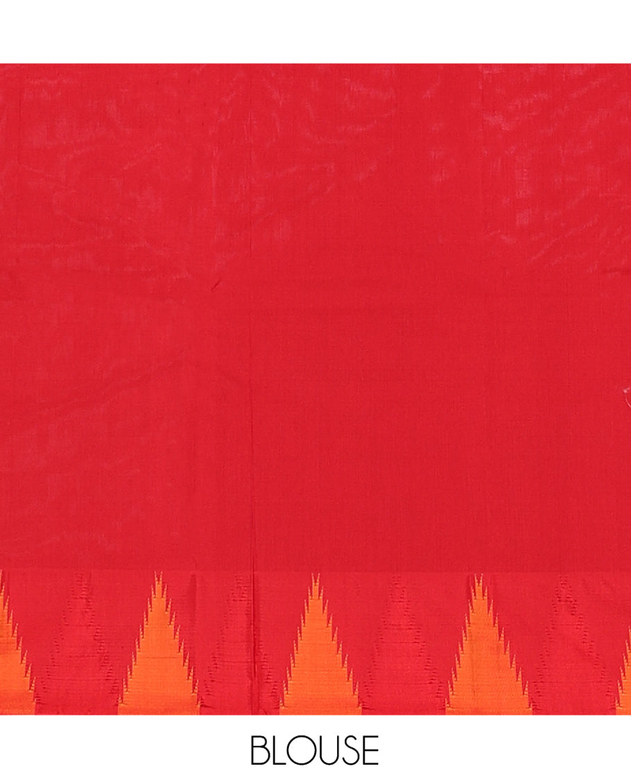 Black Plain Bangalore Silk Saree, Complemented by a Contrast Temple Border, Striped Pallu, and Contrast Blouse