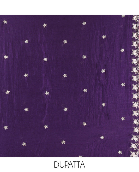 Violet Semi-Silk Material Churidar Features a Floral Embroidered Top, a Matching Bottom, Embroidered Dupatta